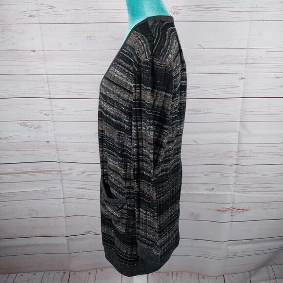 Miss Me Long Cardigan Womens M Pockets Button Up Long Sleeve Black Gray Expands - Picture 8 of 12